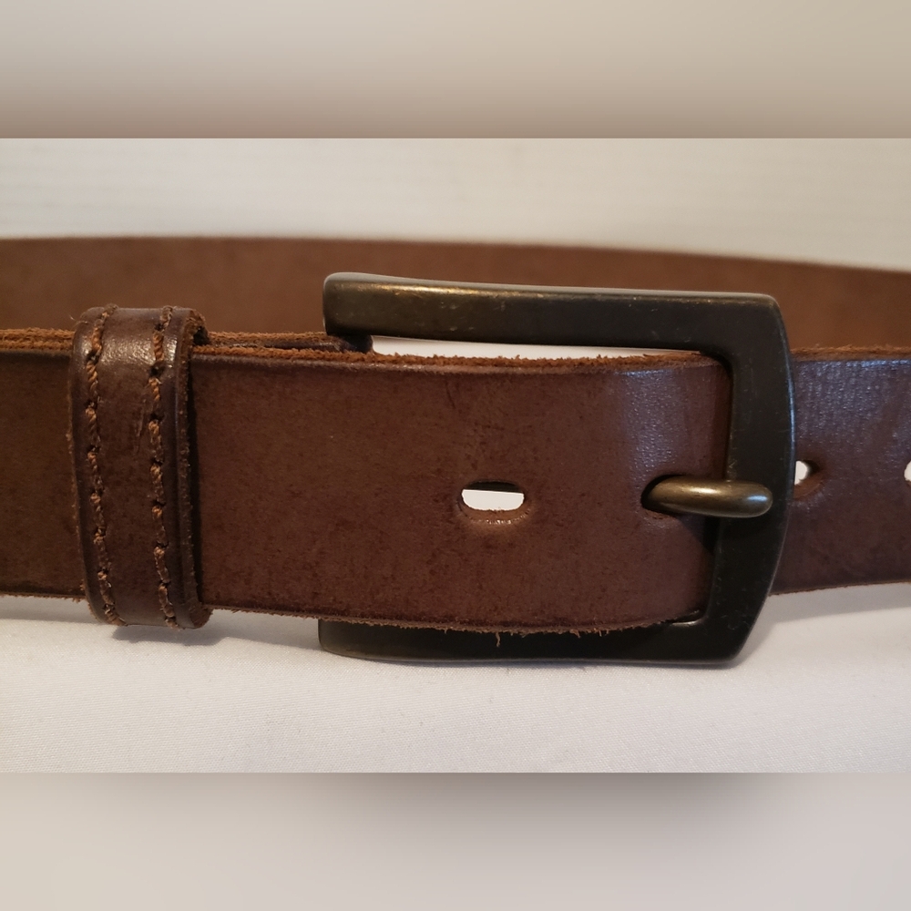 Express Design Studio Genuine Brown Leather Belt Square Brass Buckle